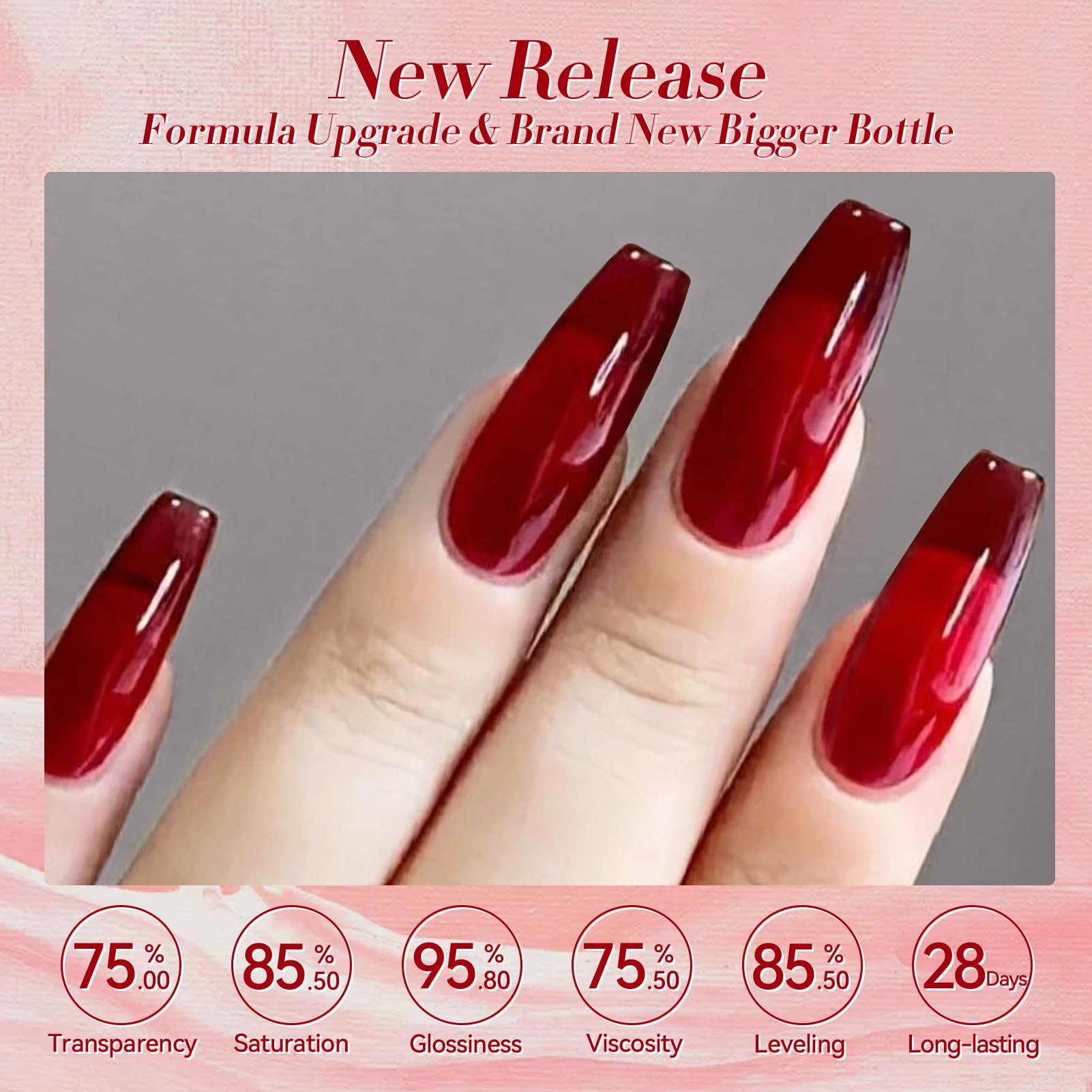 Born Pretty Jelly Burgundy, varias capas para lograr efectos translúcidos u opacos.