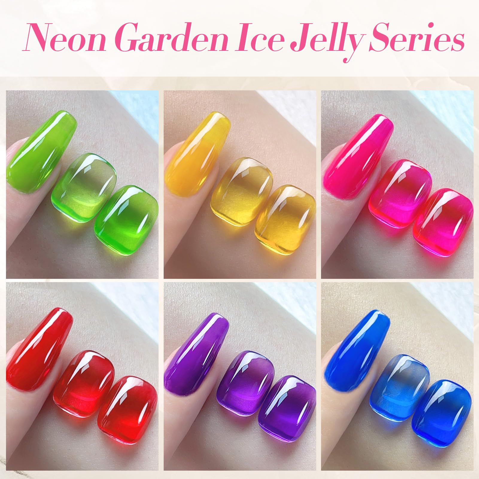 Vernis néon jaune translucide Born Pretty Jelly Gel, rendu lumineux au soleil.