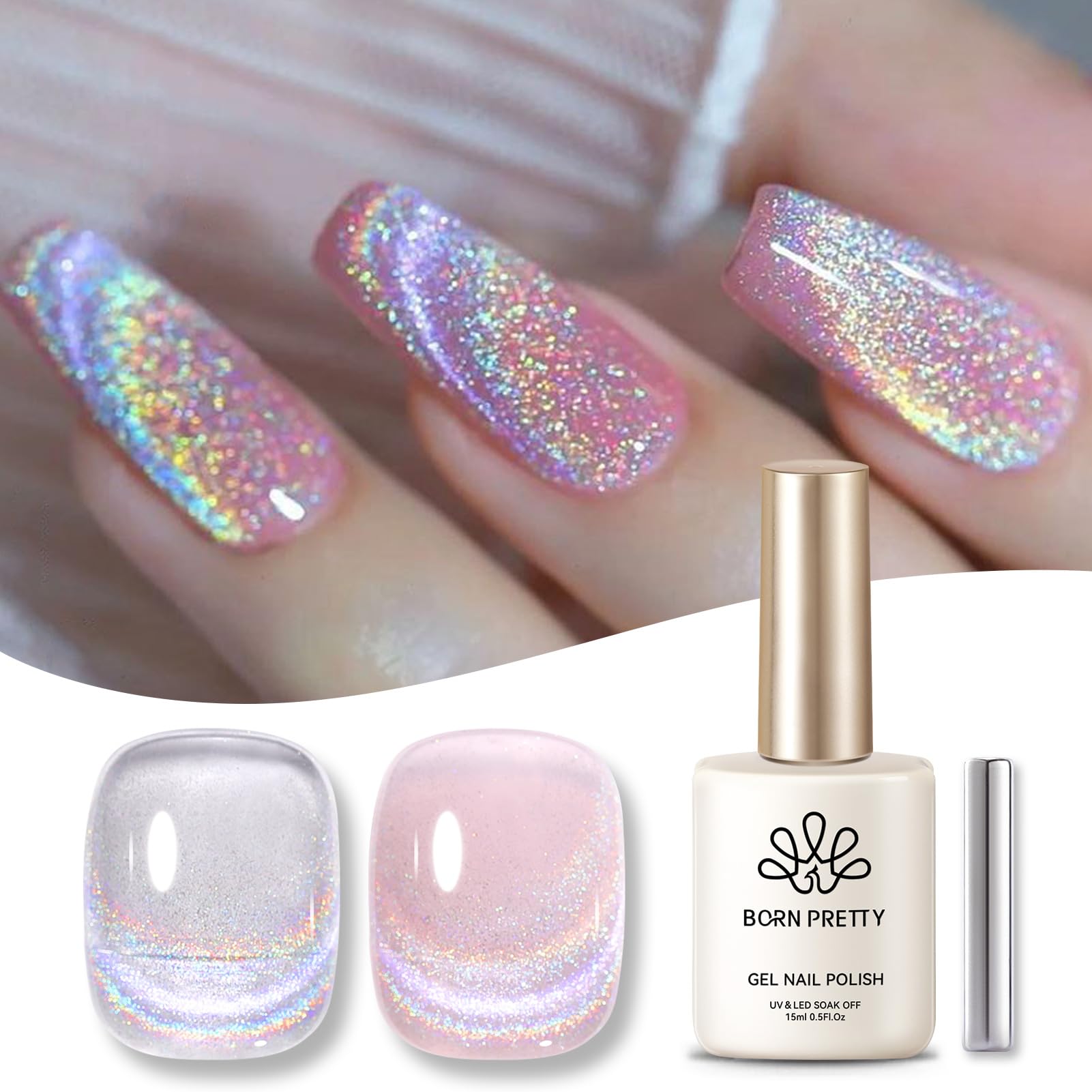 Laca gel magnética Born Pretty con gato holográfico para uñas.