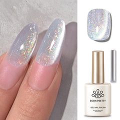 Born Pretty laca gel ojo de gato magnético blanco con glitter, efecto vibrante en uñas