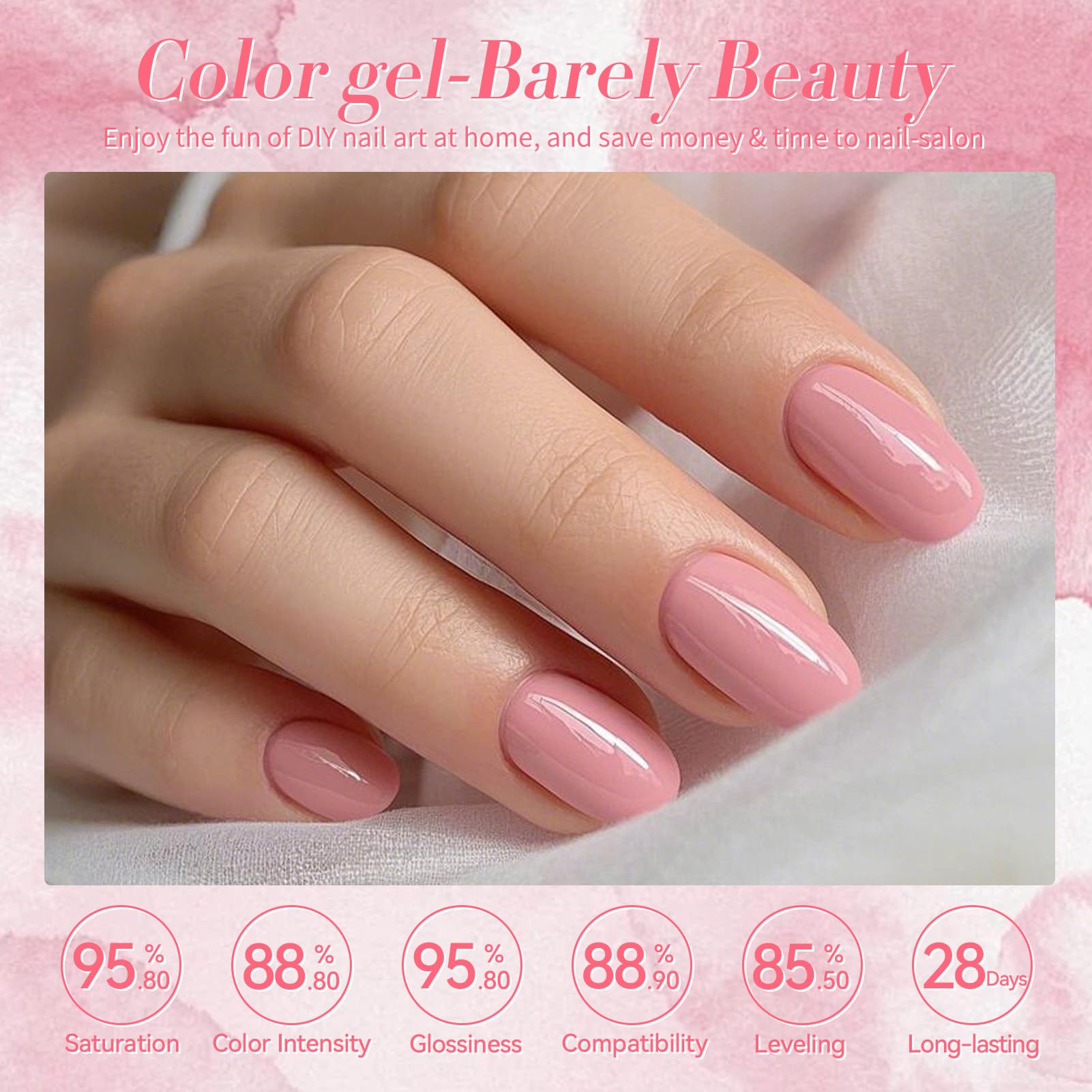 Born Pretty Nude Pink Gel, cobertura suave desde la primera pasada.