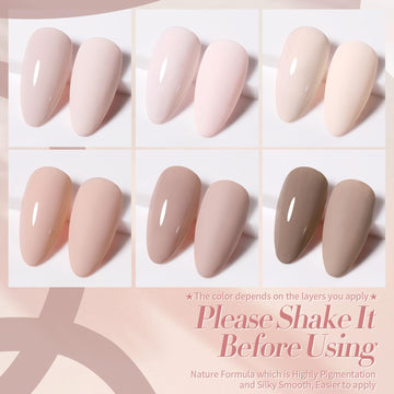 Close-up of easy application with Born Pretty pink nude gel polish.