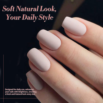 Nails with Born Pretty pink nude gel polish showing shine and wear.