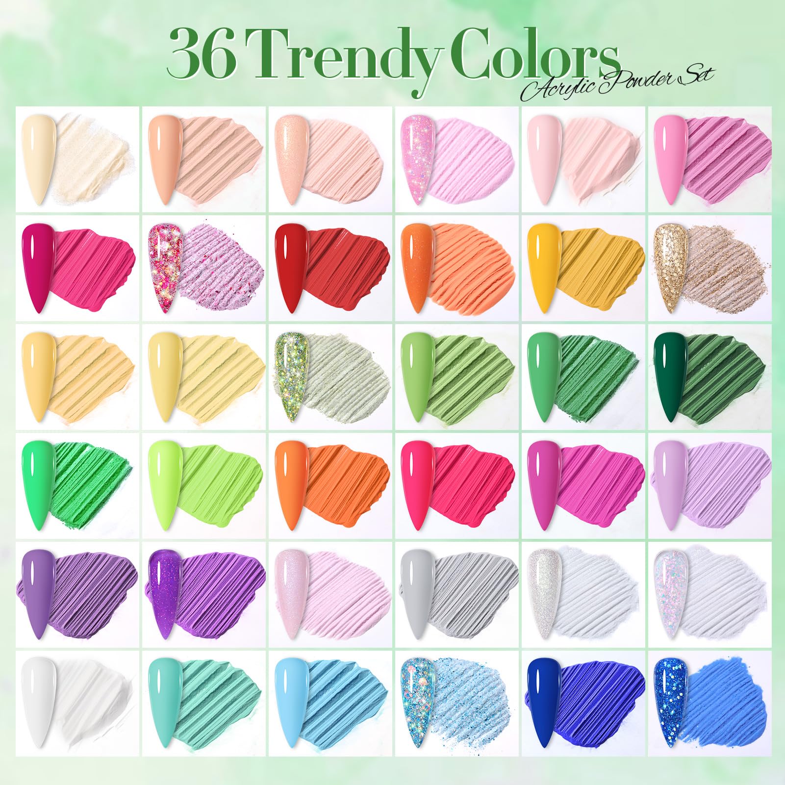 Born Pretty: muestra de color de polvos acrílicos para ideas de diseño.