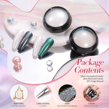 Born Pretty polvo arcoiris iridiscente para uñas vibrantes.