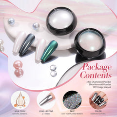 Born Pretty polvo arcoiris iridiscente para uñas vibrantes.