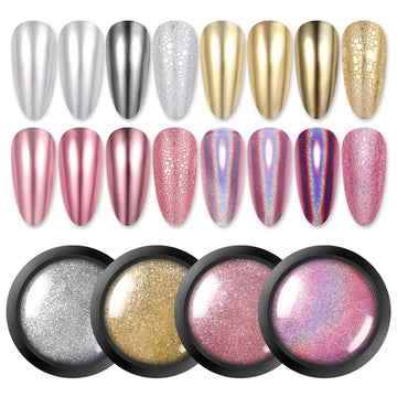 Born Pretty polvo cromado plateado espejo para uñas con efecto duradero.