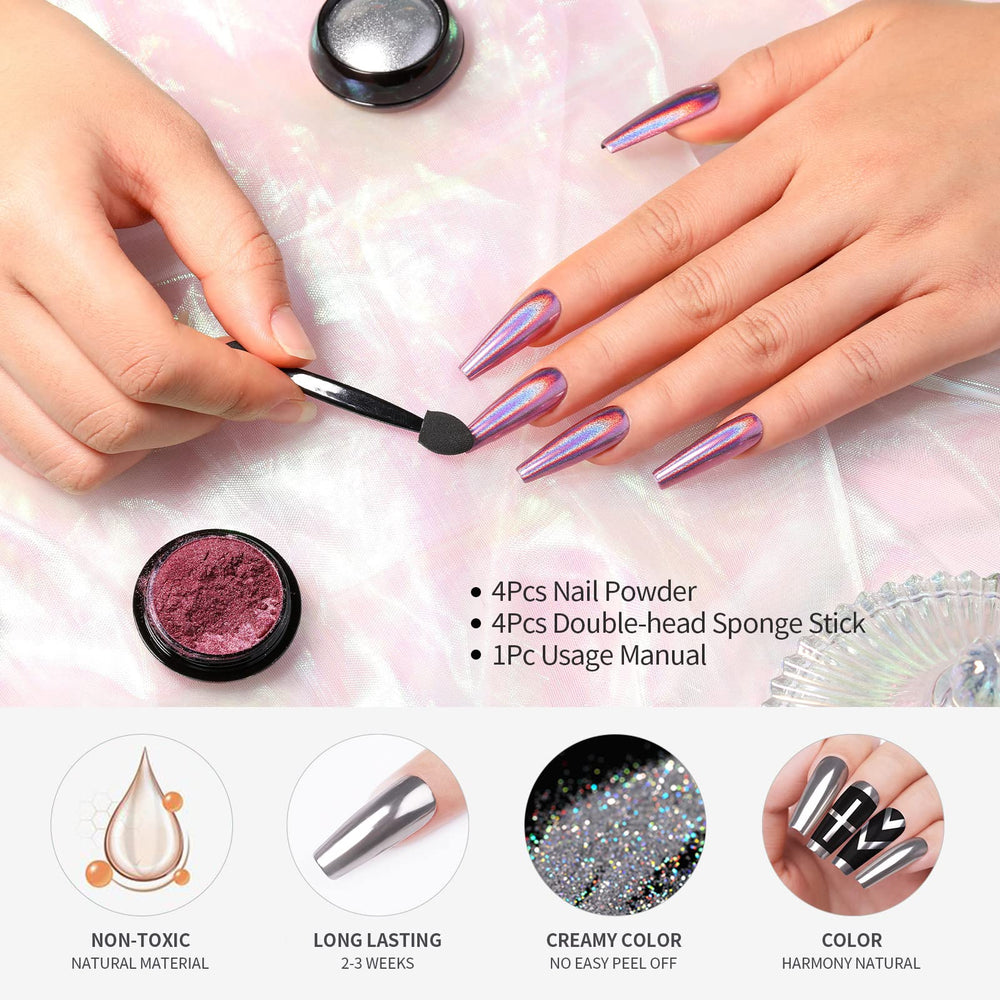 Born Pretty polvo cromado rosado-oro espejo para look glamoroso y duradero.