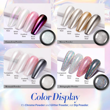 Born Pretty polvo holográfico para uñas, destellos multicolores.