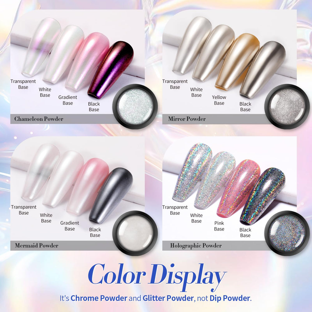 Born Pretty polvo holográfico para uñas, destellos multicolores.