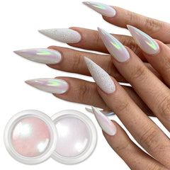 Born Pretty polvo perla blanca con acabado espejo iridiscente.