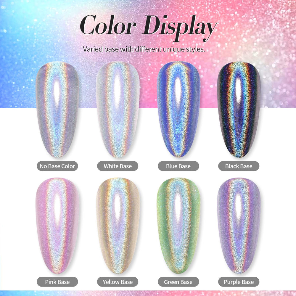 Born Pretty polvo holográfico iridiscente para uñas, brillo multicolor.