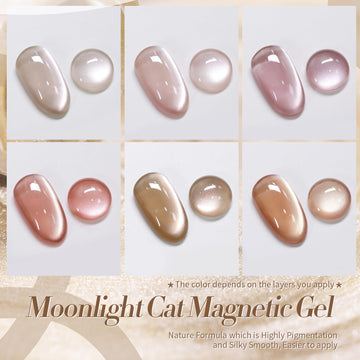 Seis colores clásicos del esmalte gel imantado Cat Magnetic Eye de Born Pretty.