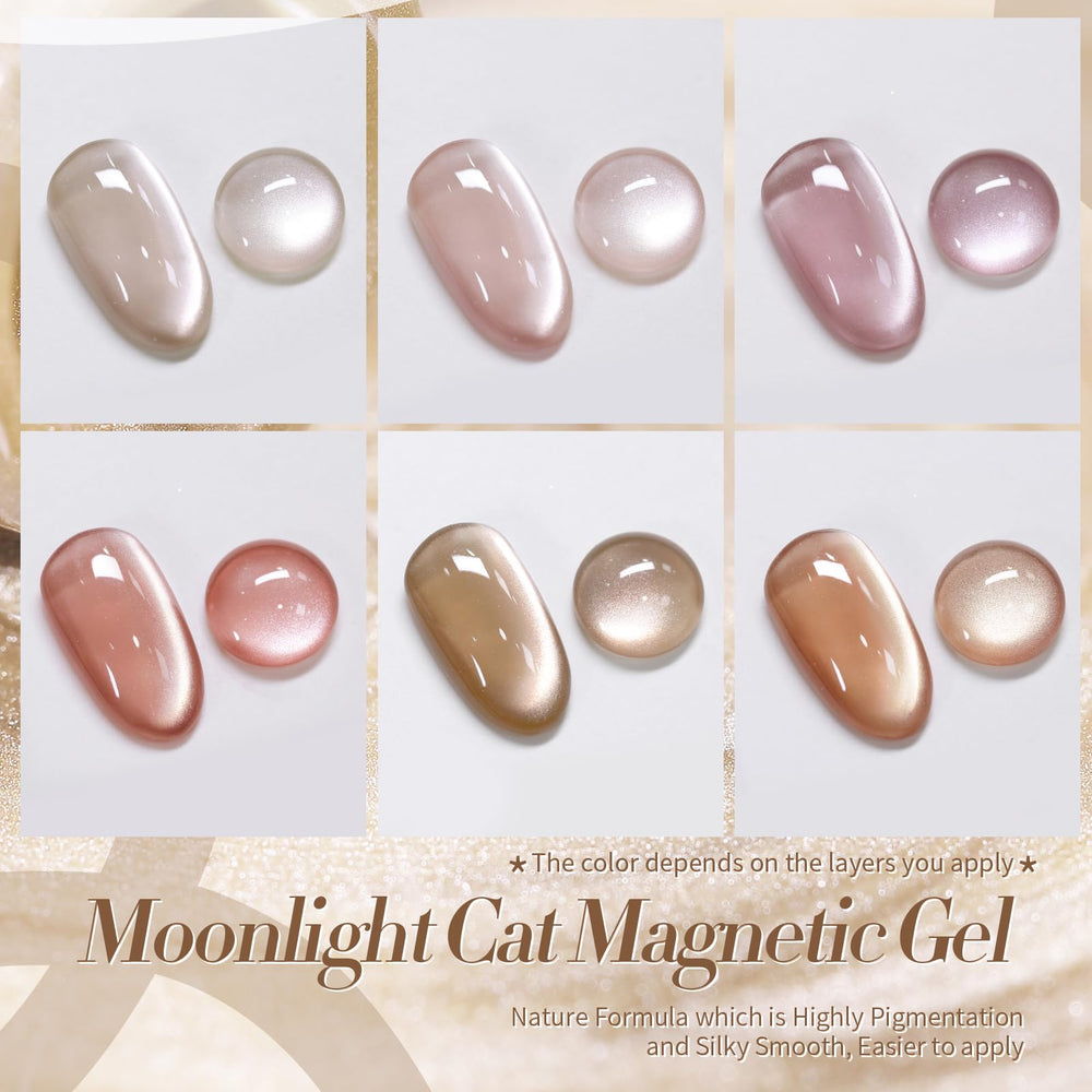Seis colores clásicos del esmalte gel imantado Cat Magnetic Eye de Born Pretty.