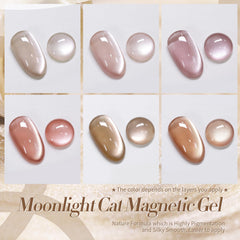 Seis colores clásicos del esmalte gel imantado Cat Magnetic Eye de Born Pretty.