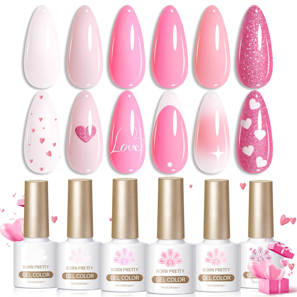 Born Pretty set de esmalte gel rosa 6 colores para variedad de looks