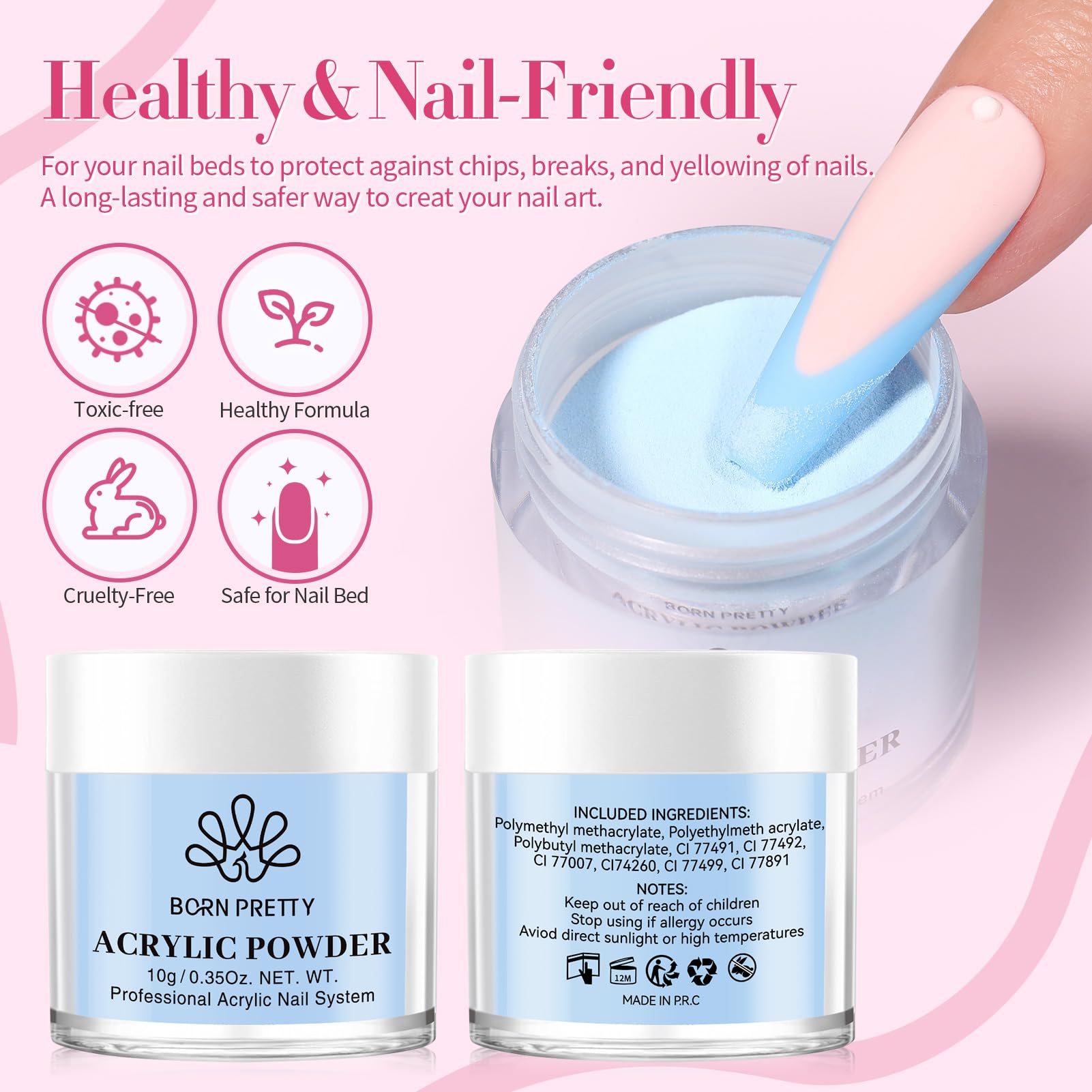 Uñas con colores sólidos y purpurina de Born Pretty