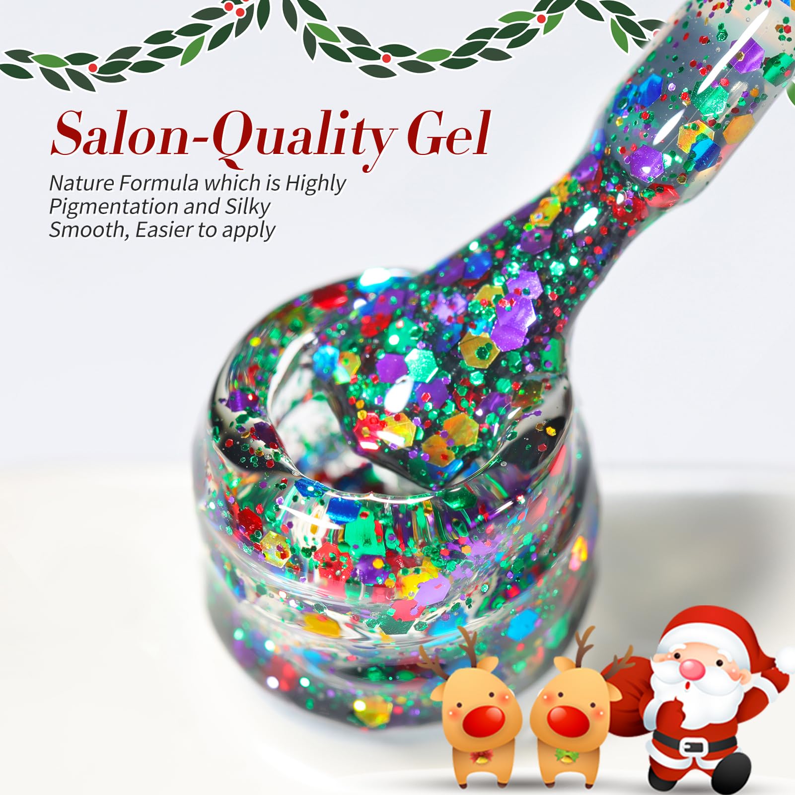 Born Pretty uñas con diseño navideño gracias a lentejuelas brillantes.
