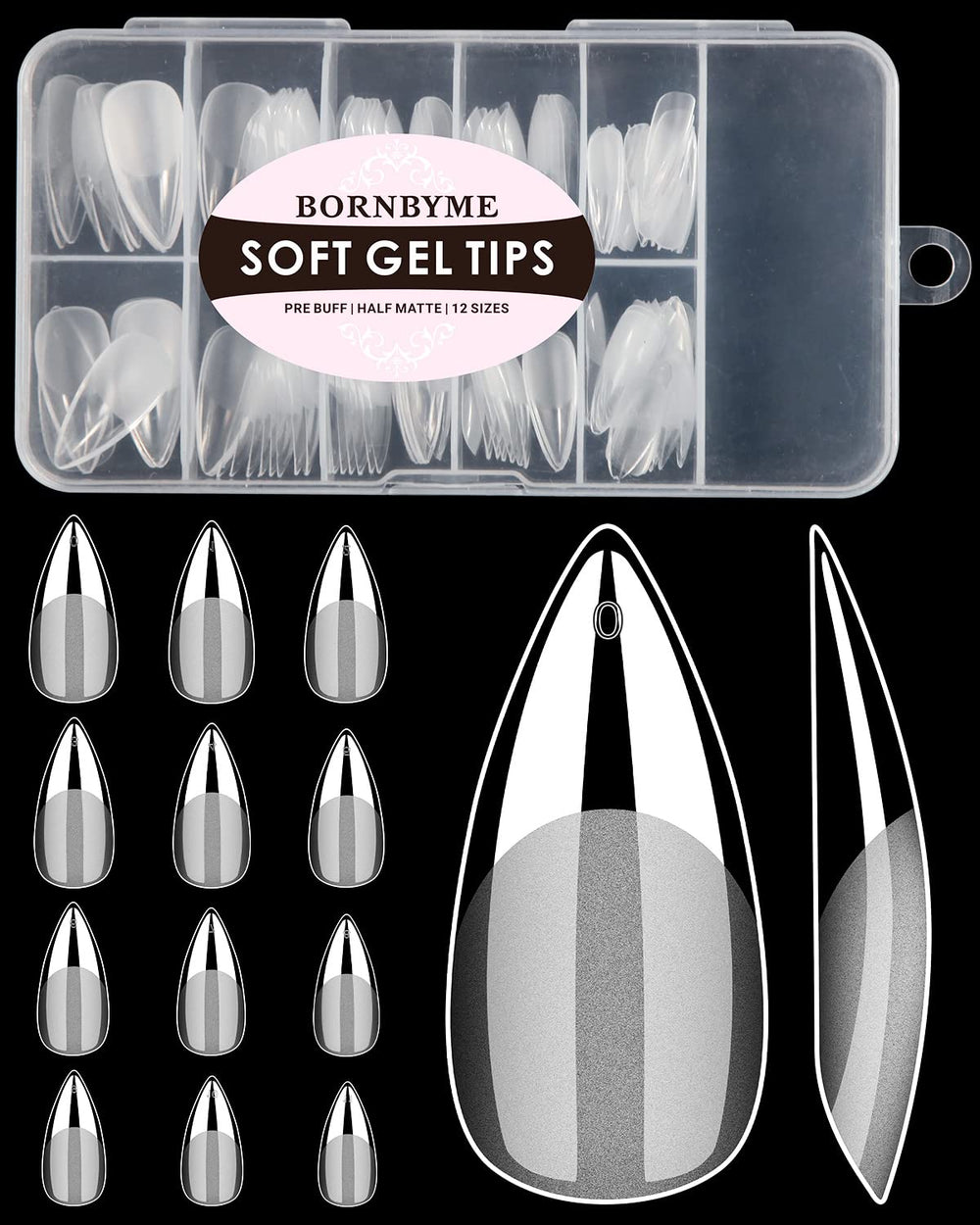 BORNBYME tips de gel suave estileto, 120 piezas, listo para manicura profesional