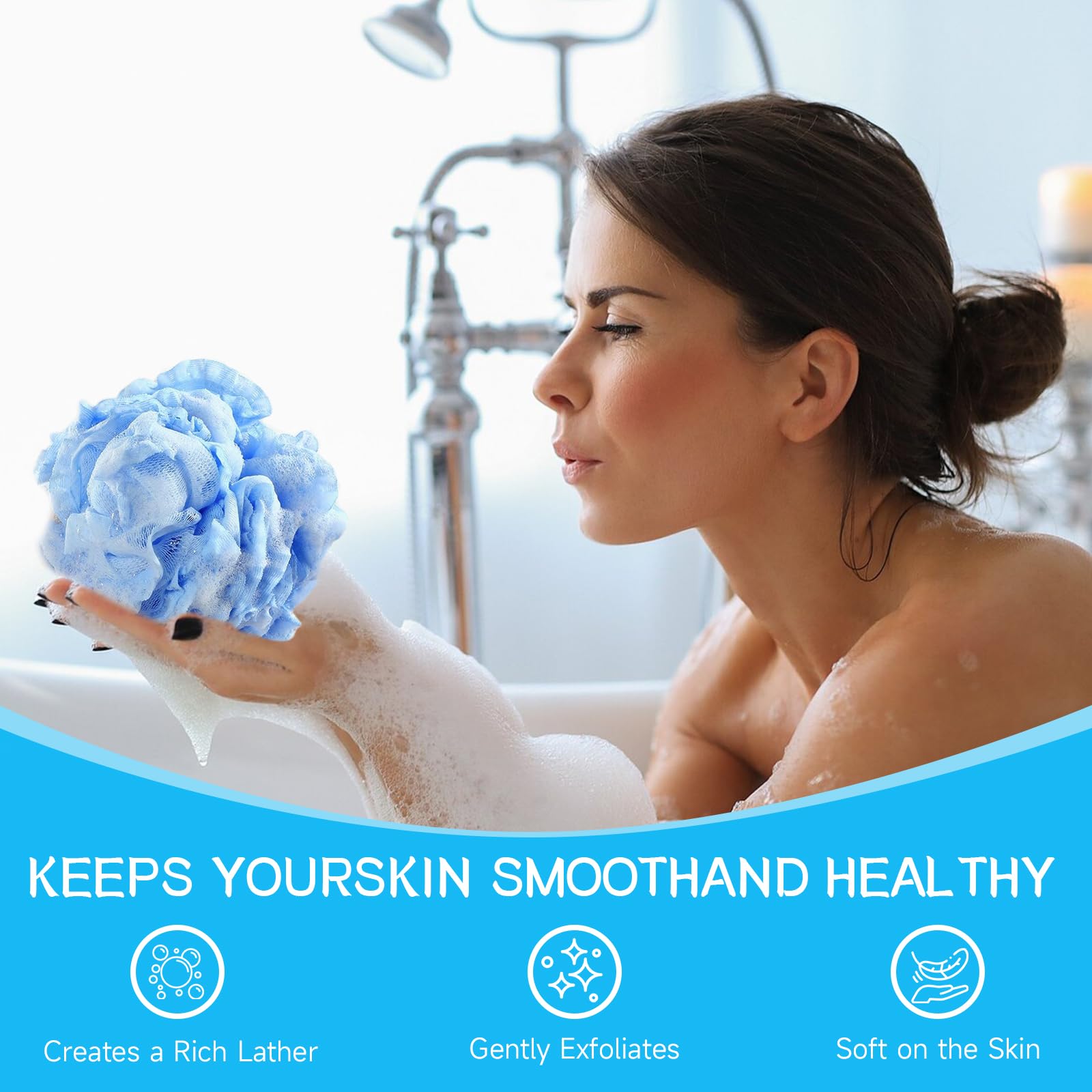 Borsicge bolas de malla para baño, exfolian suavemente.
