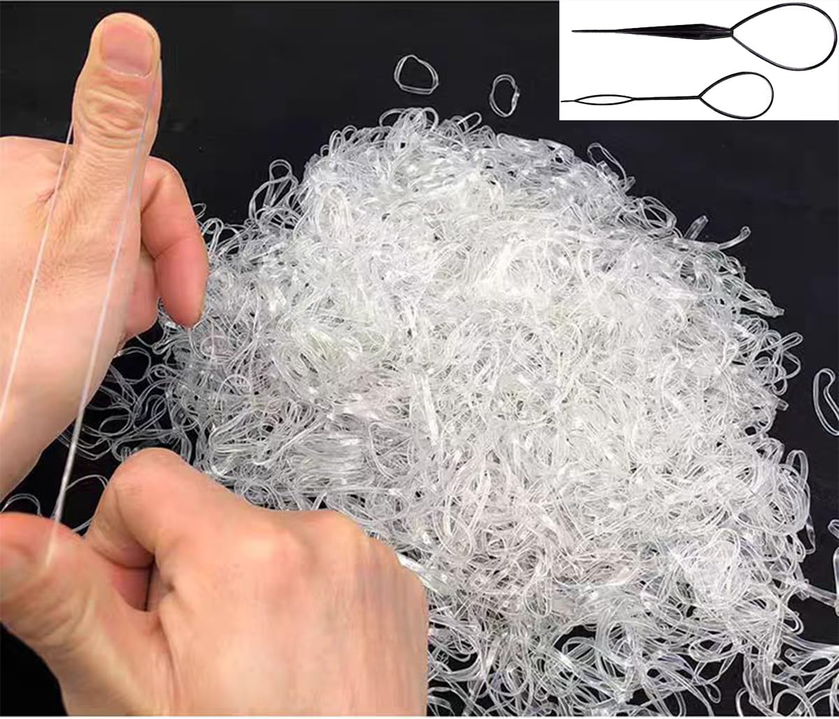 Borsicge ligas elásticas claras en empaque, ideales para uso diario.