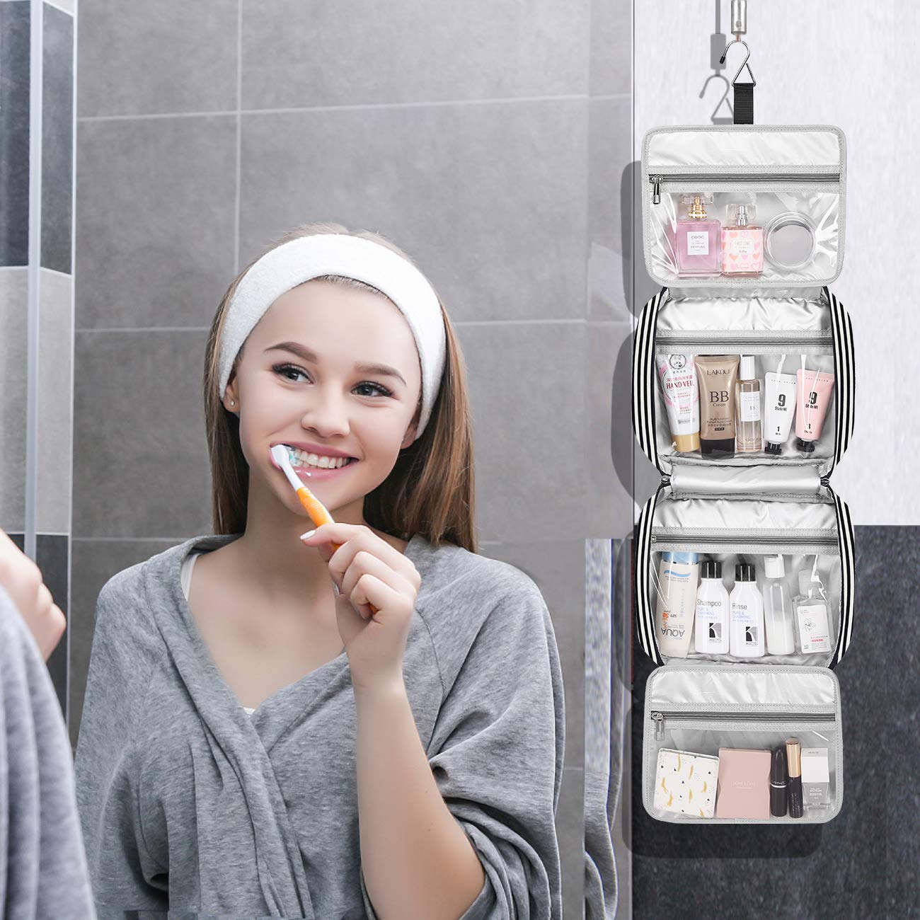 Bosidu neceser viaje colgante doble compartimentos interiores para separar higiene y cosméticos