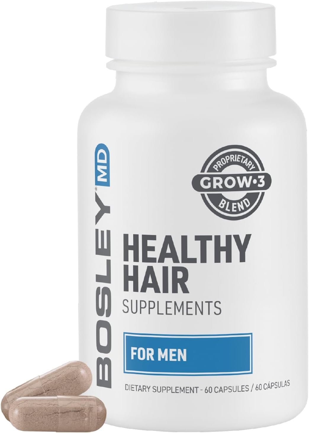 BosleyMD cápsulas para cabello masculino; promueven crecimiento y densidad.