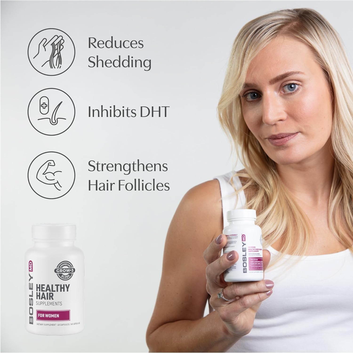 BosleyMD lisina ayuda absorción de hierro para cabello y uñas.