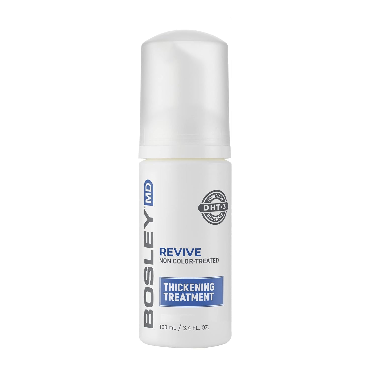BosleyMD Thickening Treatment bottle close-up shows quick, alcohol-free root lift.