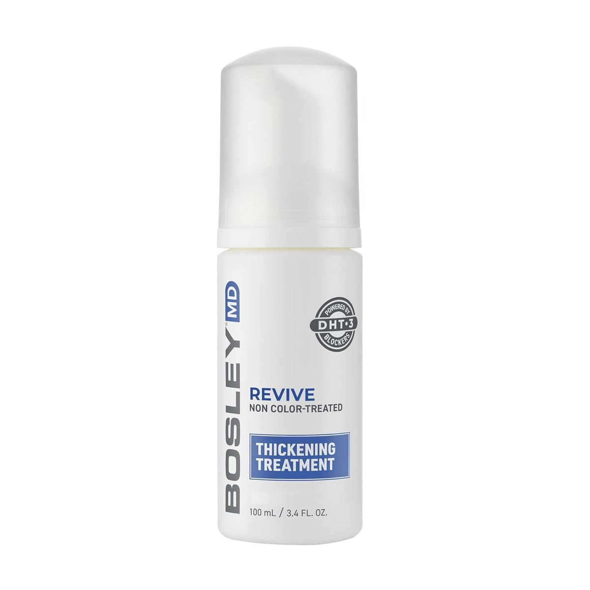 BosleyMD Thickening Treatment bottle close-up shows quick, alcohol-free root lift.