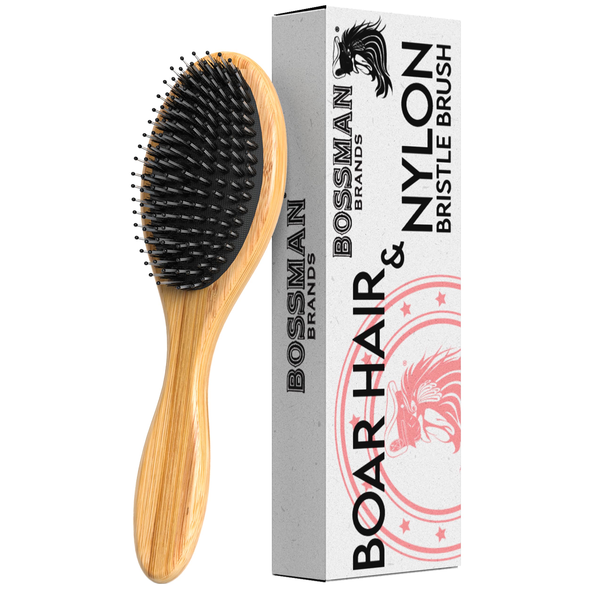 Cepillo Bossman con cerdas de jabalí para cabello suave y menos tirones.