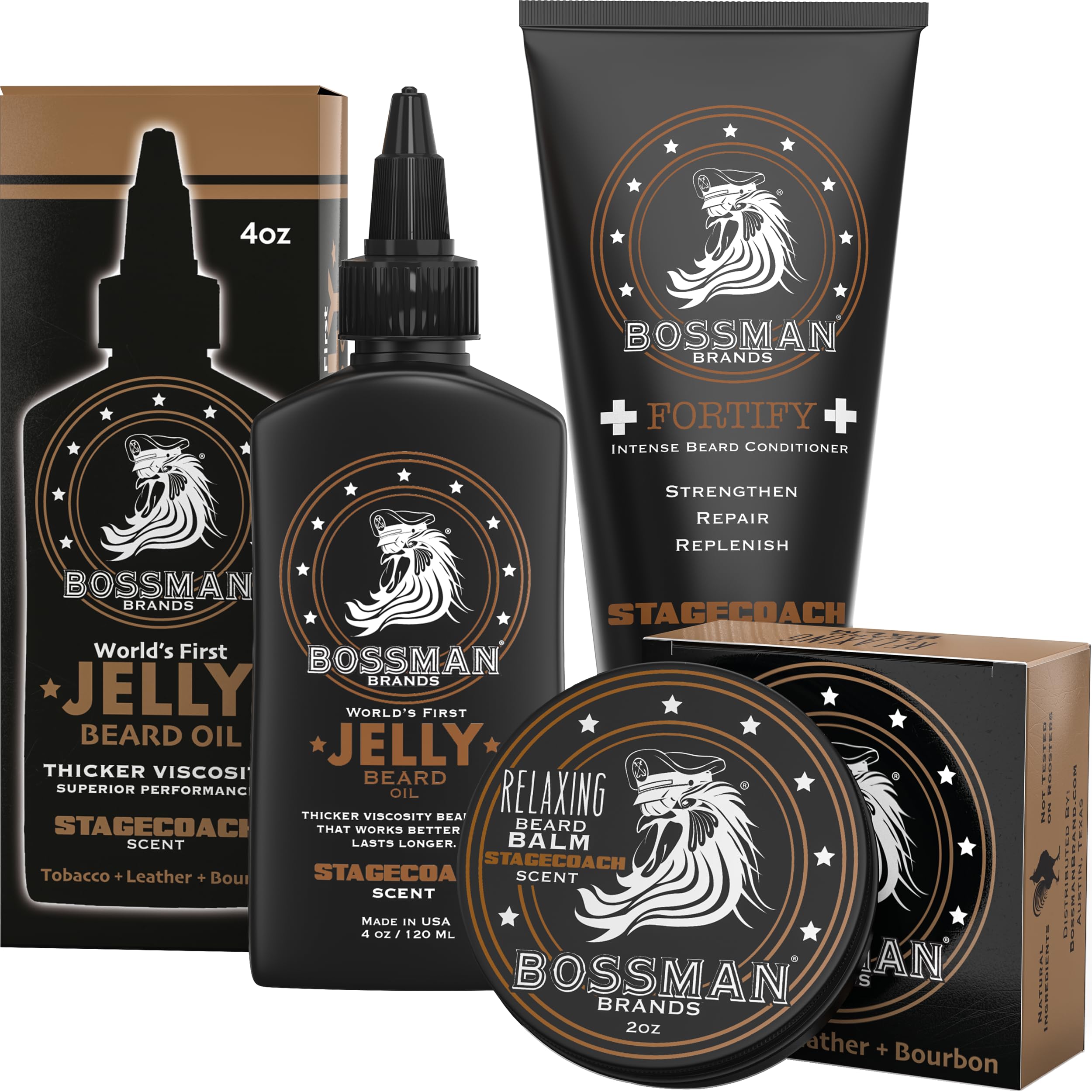 Kit Bossman Essentials para barba, presentación atractiva.