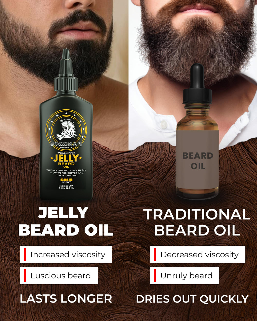 Bossman Jelly Beard: cera-abejas, mejora la textura y el brillo natural.