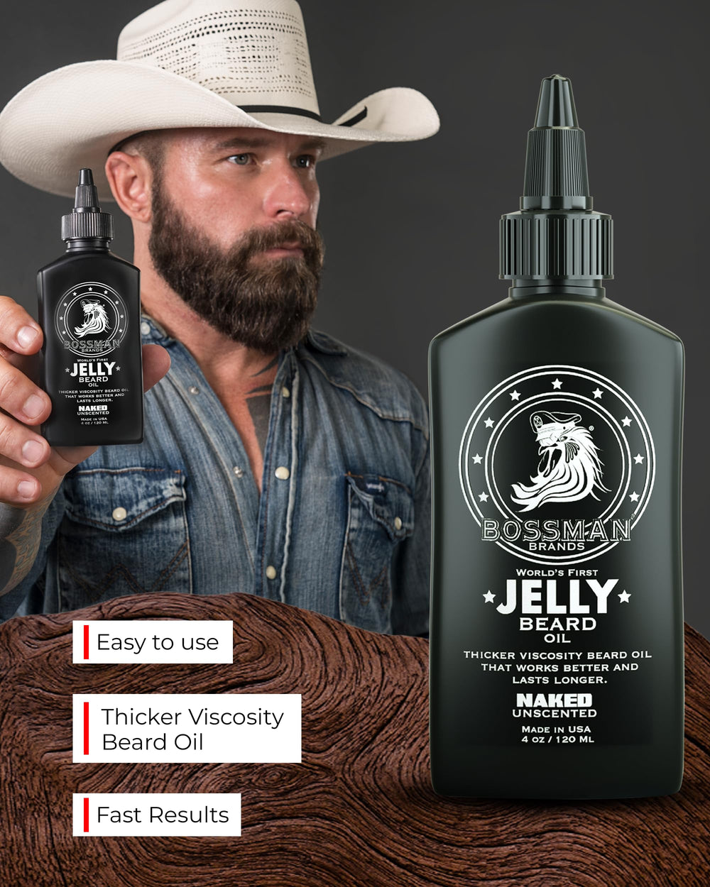 Bossman Jelly Beard Oil aplicación: manos aplicando para barba suave
