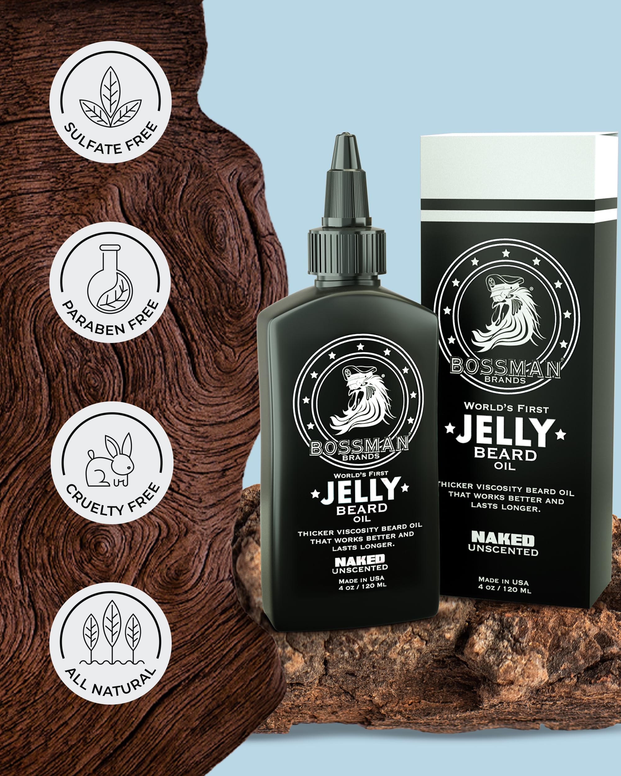 Bossman Jelly Beard Oil envase 4oz: envase compacto para uso diario