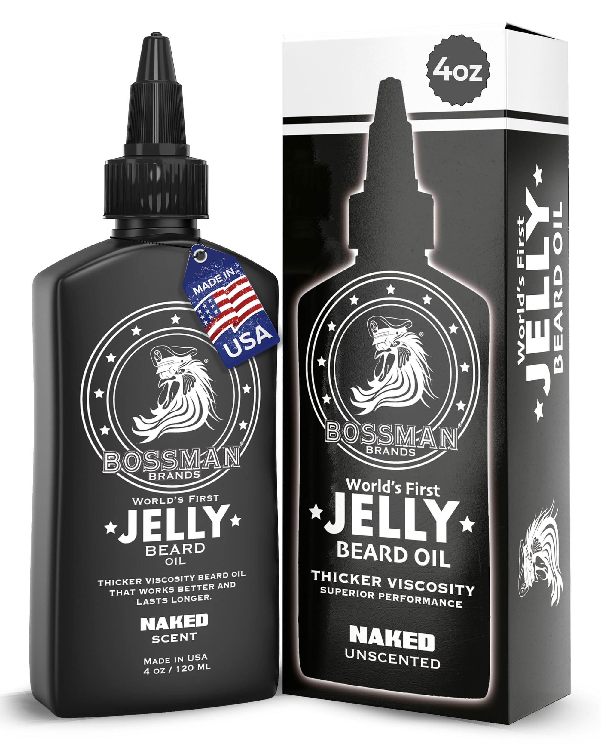 Bossman Jelly Beard Oil frente: botella visible que promete control y definición