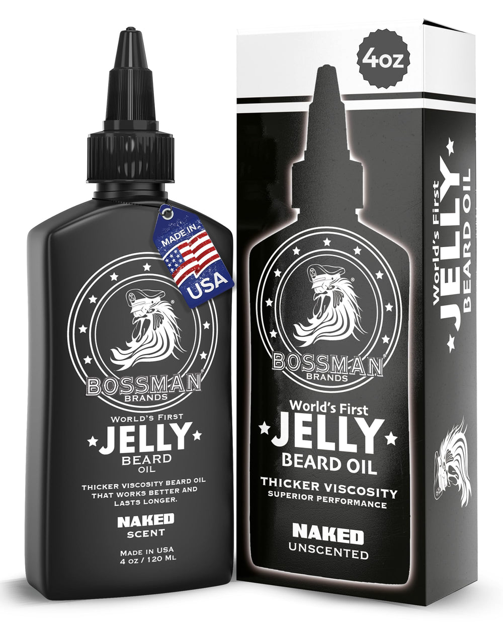 Bossman Jelly Beard Oil frente: botella visible que promete control y definición
