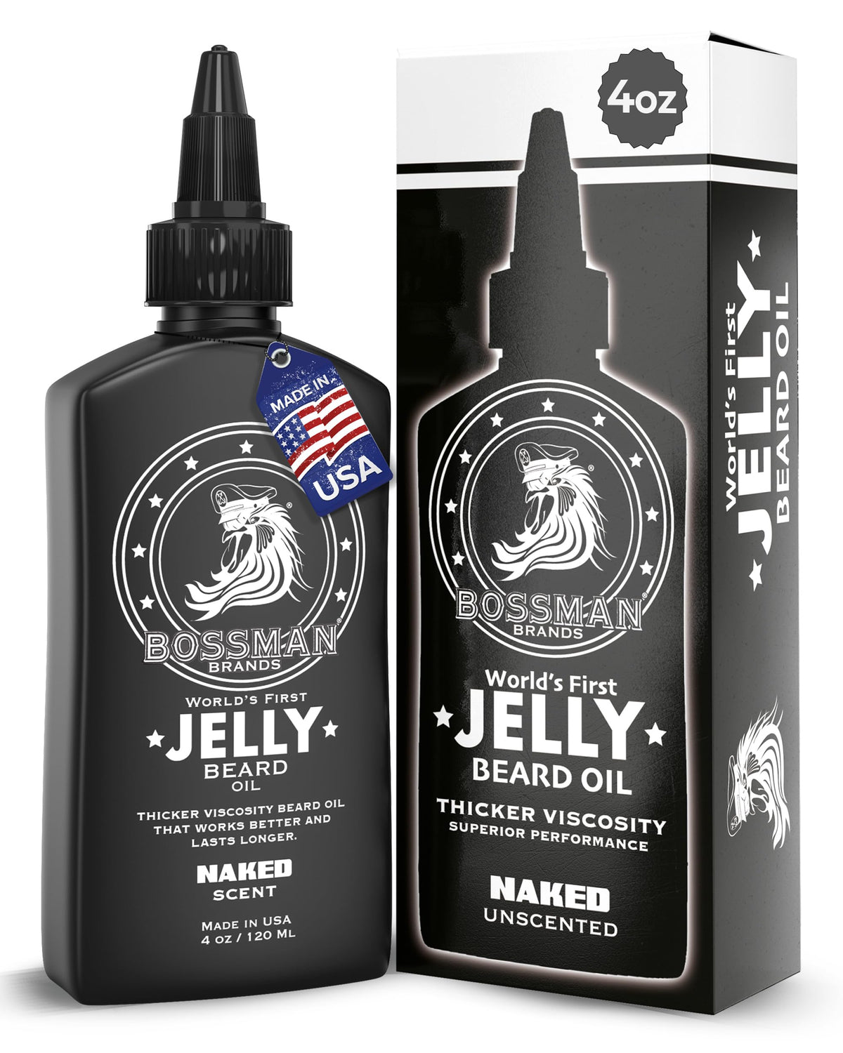 Bossman Jelly Beard Oil frente: botella visible que promete control y definición