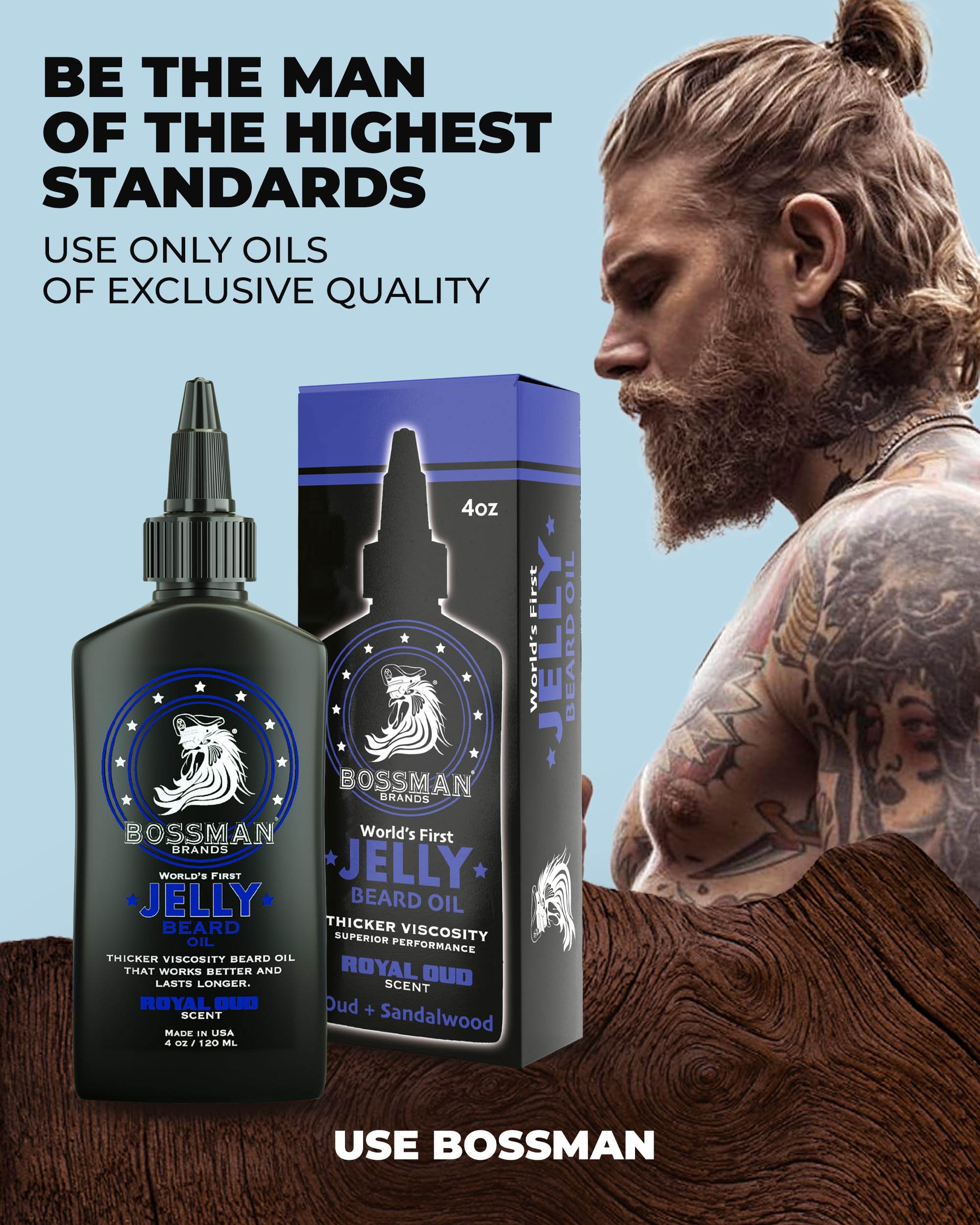 Bossman Jelly Beard Oil Royal Oud, envase práctico para uso diario.