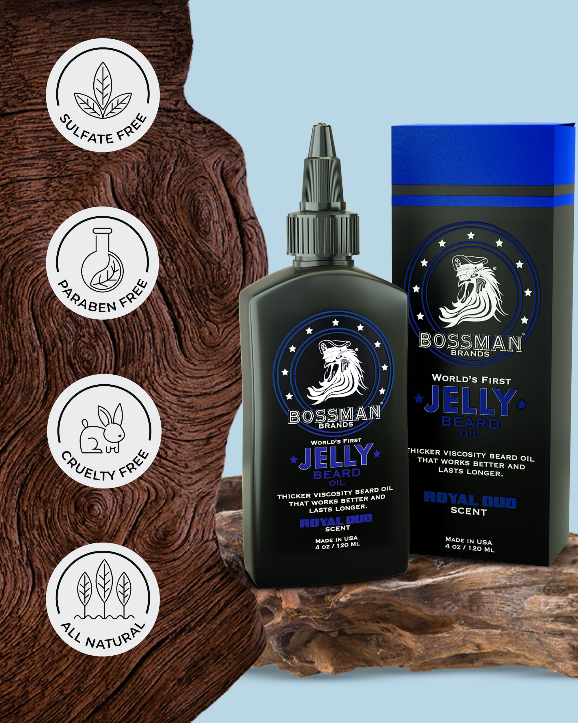 Bossman Jelly Beard Oil Royal Oud, aroma oud y cedro para un estilo sofisticado.