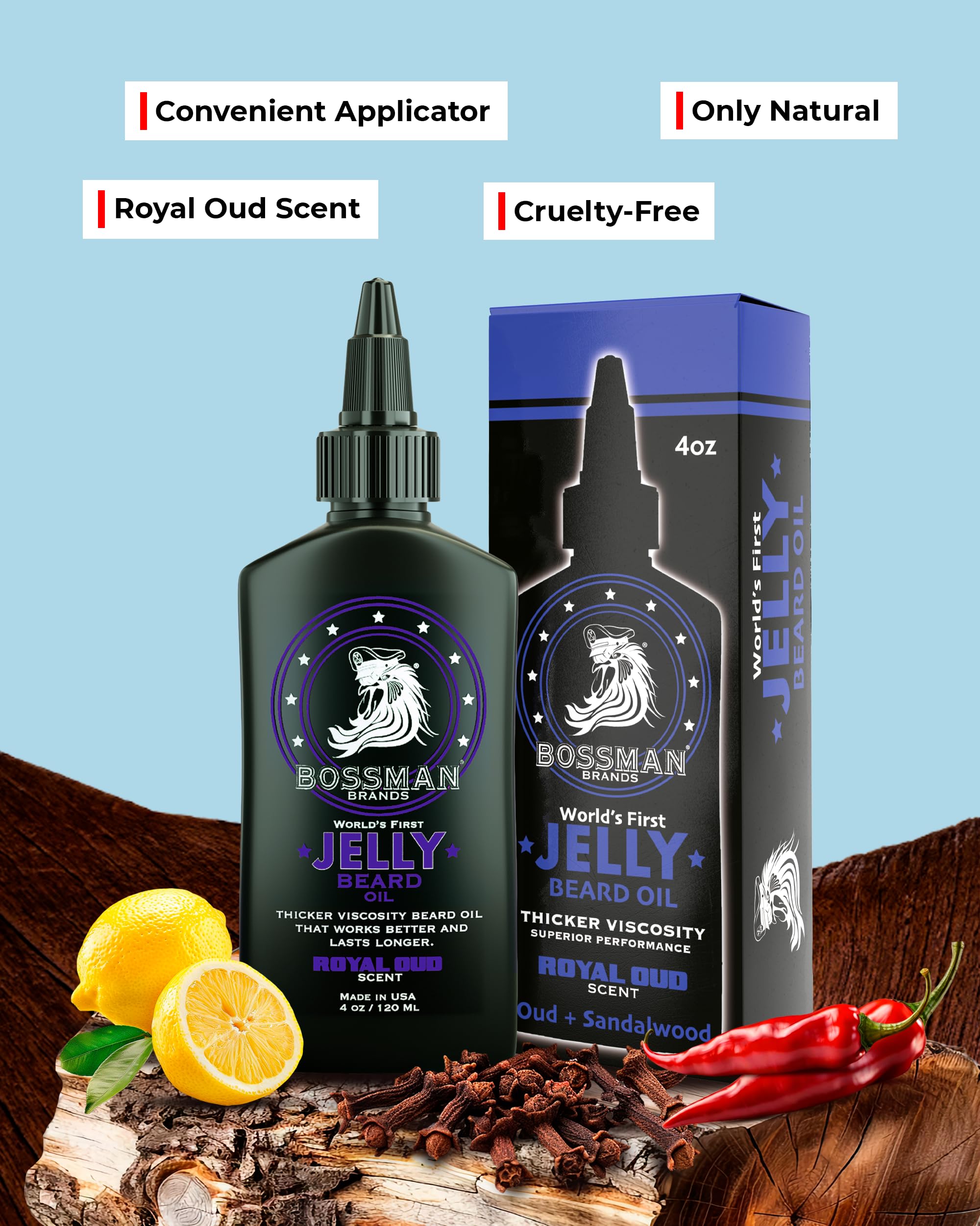 Bossman Jelly Beard Oil Royal Oud, textura gel que reduce el frizz diario.