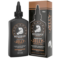 Bossman Jelly Beard Oil Stagecoach en frasco de cuatro onzas nutre y define la barba.