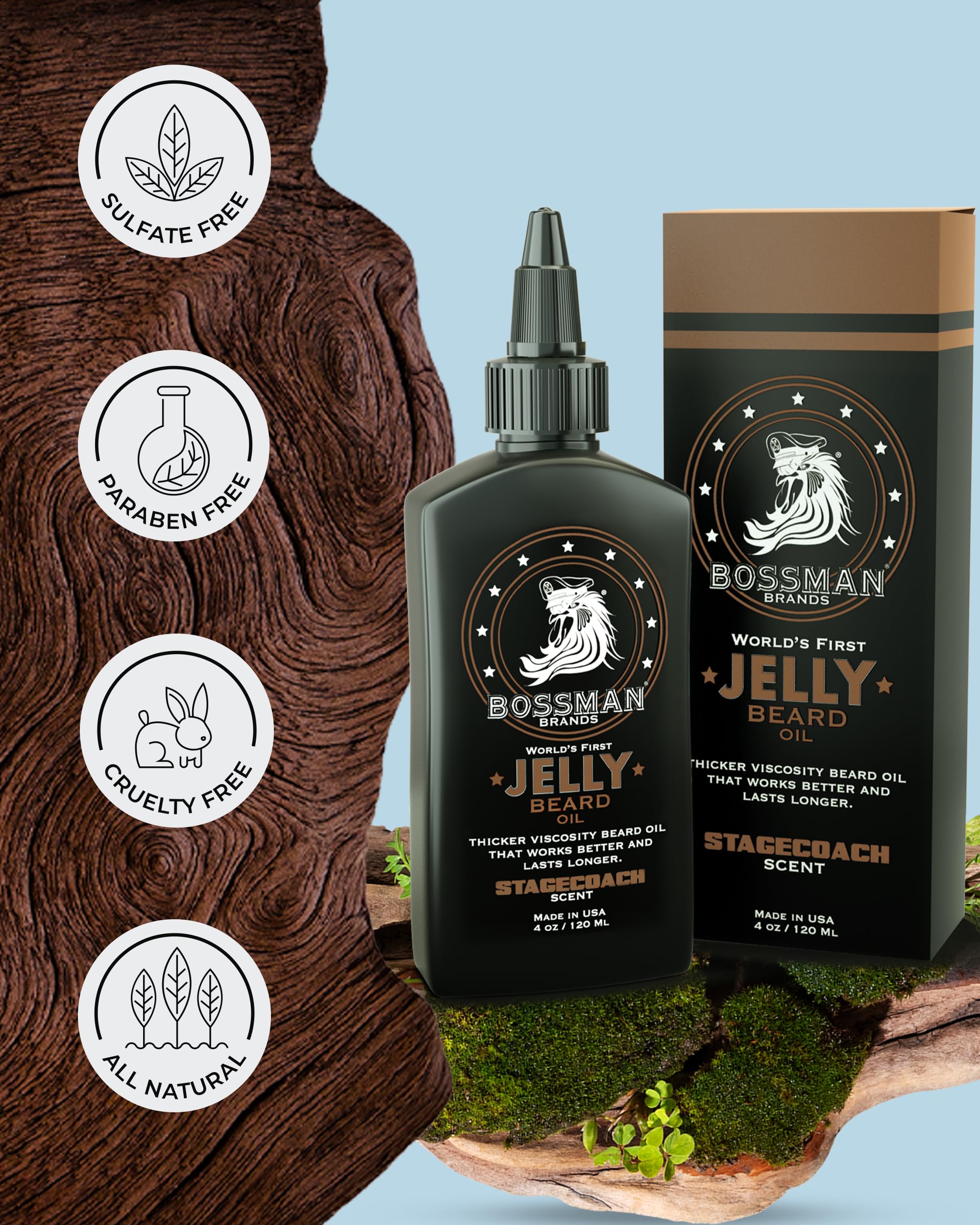 Bossman Jelly Stagecoach hecho en Estados Unidos frasco de cuatro onzas rinde el doble.