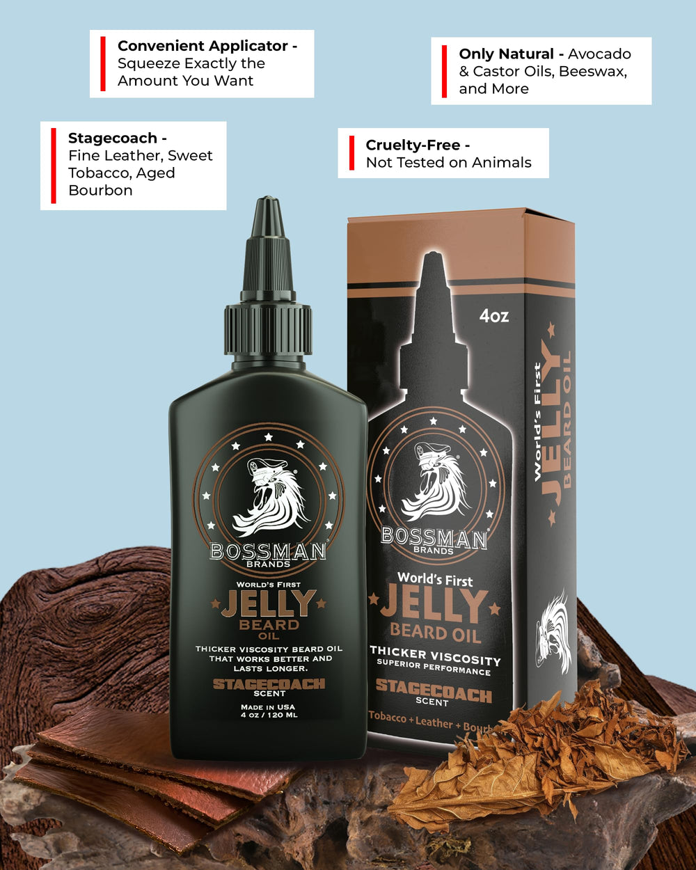 Bossman Stagecoach Jelly suaviza la barba gracias a aceites naturales.