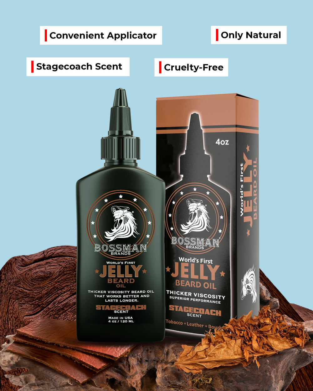 Bossman Jelly Beard Oil Stagecoach textura gel suave para mayor control diario.