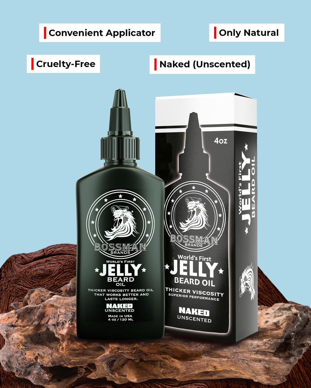 Bossman Jelly Beard Oil textura gel: primer plano muestra gel nutritivo