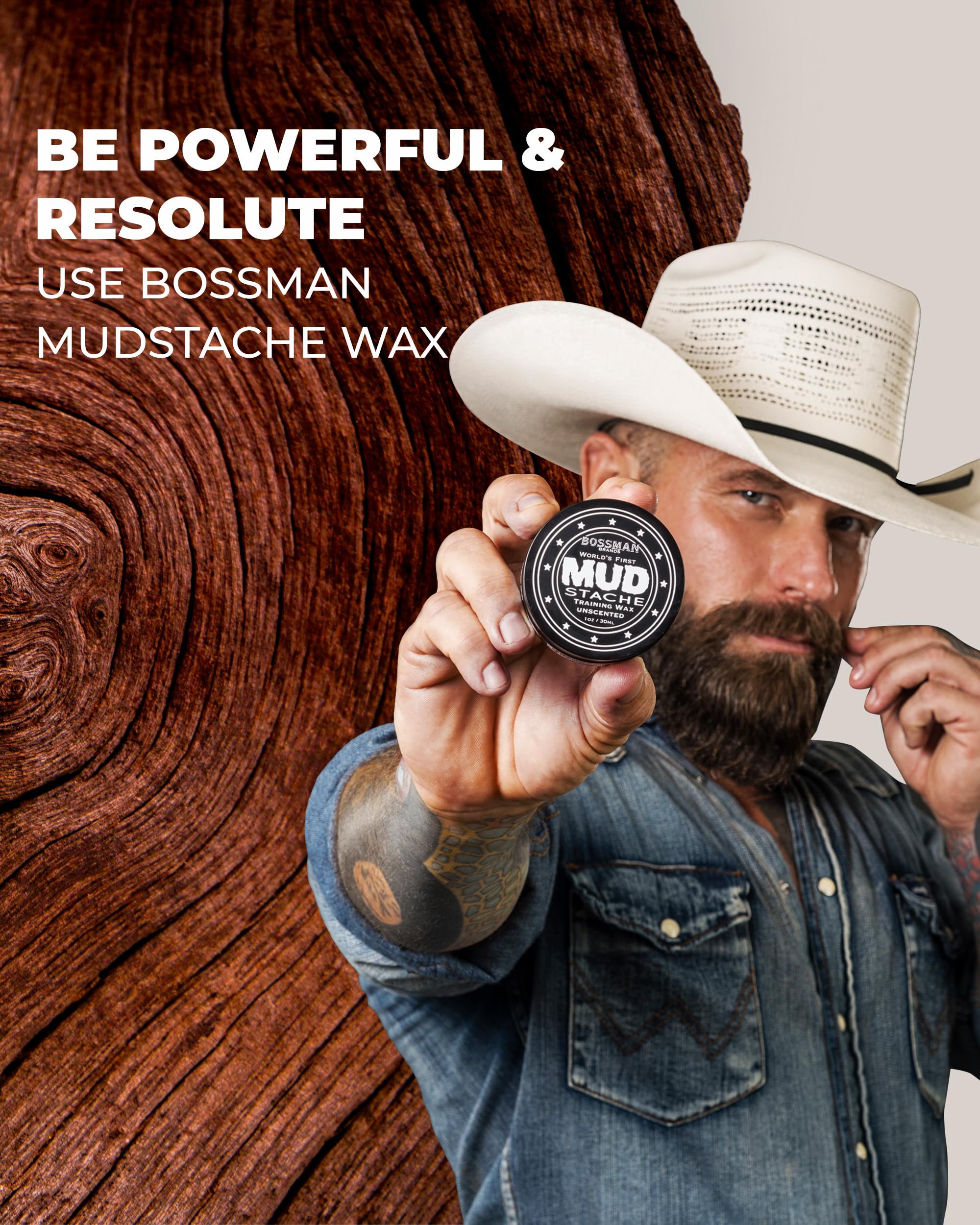 Fórmula hidratante de Bossman MUDstache que cuida sin engrasar.