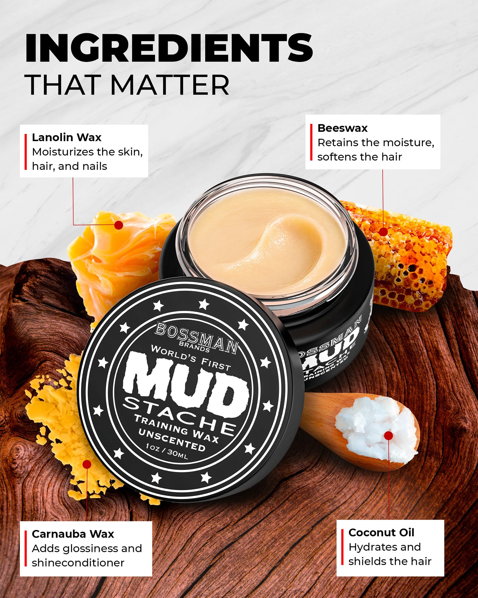 Textura de cera mate de Bossman MUDstache para una aplicación suave.