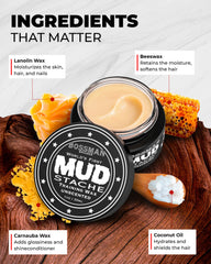 Bossman MUDstache wax jar close-up highlights smooth, even application.
