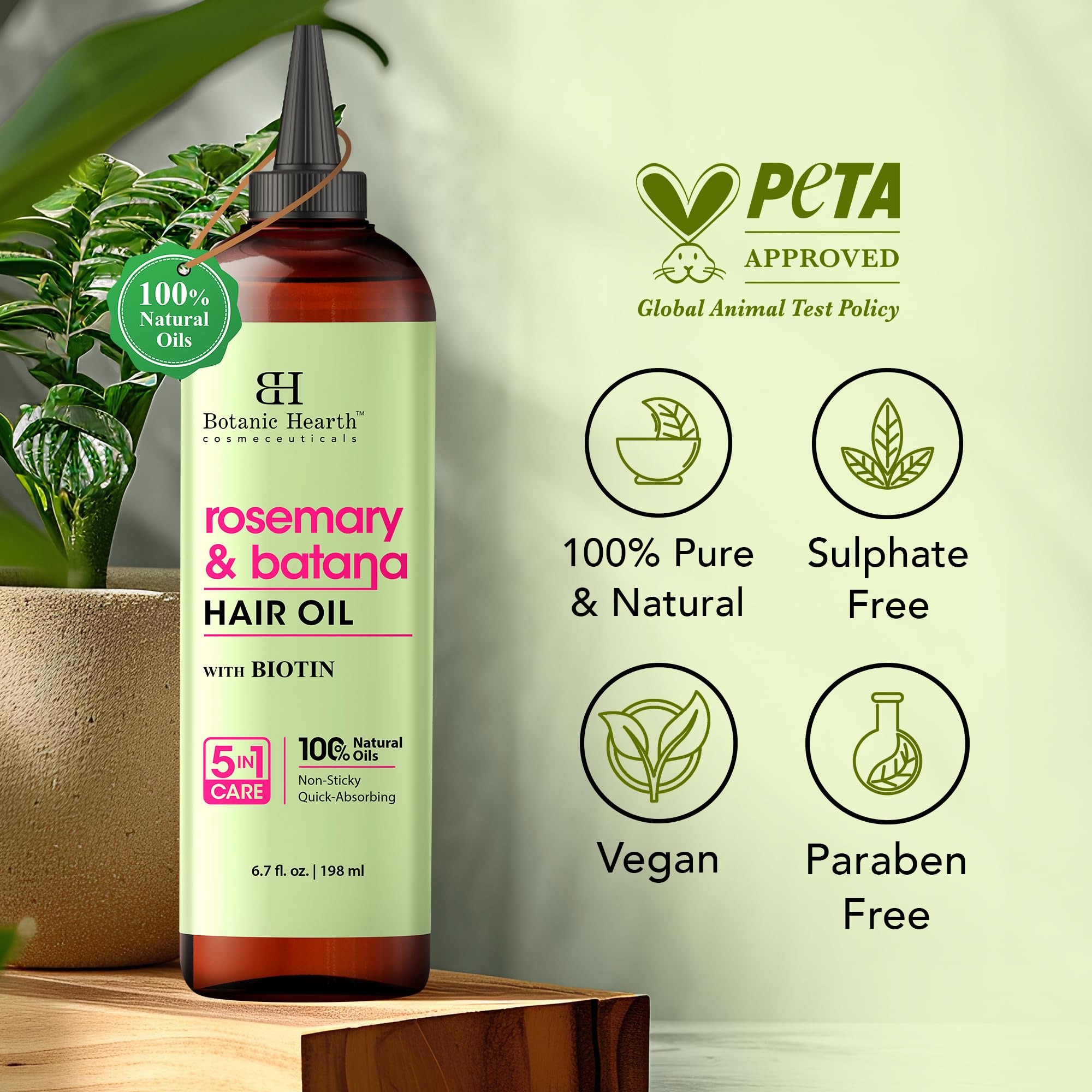 Botanic Hearth Aceite para cabello, textura suave y aroma agradable durante el uso.